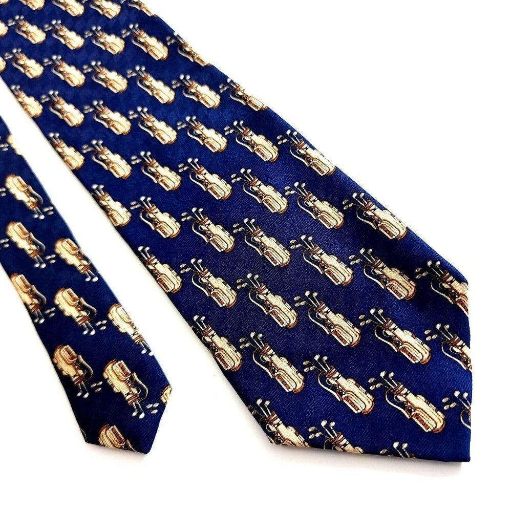 Museum Artifacts Blue Golf Caddy Bag Print Wide Silk Tie
